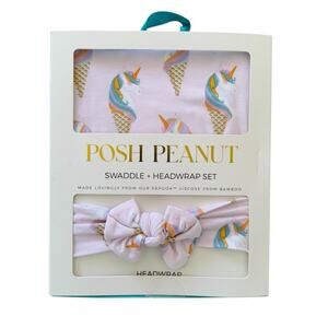Posh Peanut Swaddle Headband Set Unicorn Ice Cream Bamboo Blanket Cover